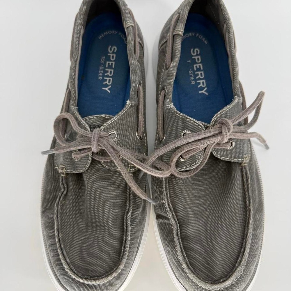Sperry Top-Sider Mens 10 M Gray Canvas Boat Shoes Memory Foam STS13172